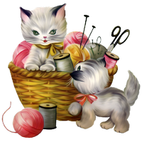 kittens with a knitting basket 